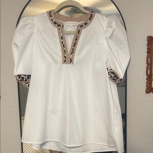Entro Ivory Blouse with Animal Print Details